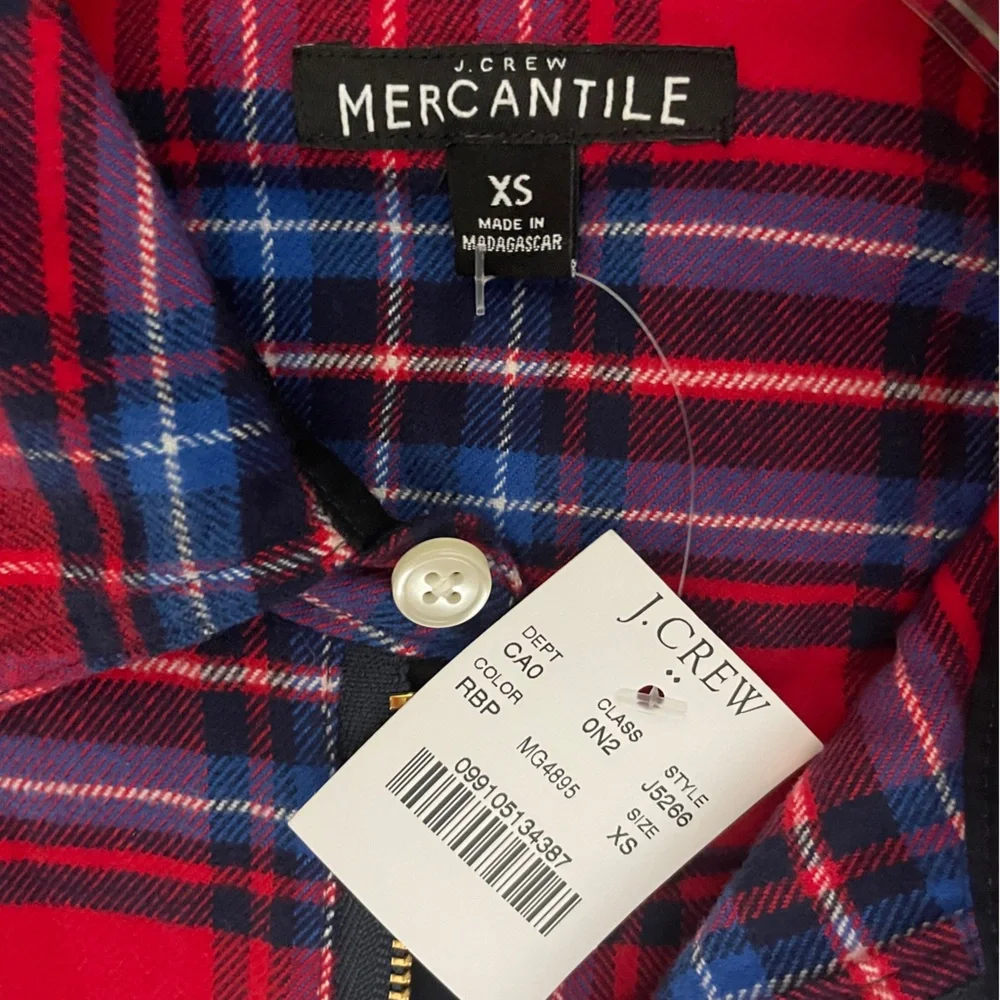 J. Crew Mercantile Plaid Half-Zip Pullover Top Shirt Jacket Women's XS NWT J5266